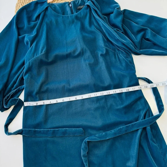 Ann Taylor Velvet Belted Shift Dress Dark Teal Blue Size 4P - Picture 9 of 15
